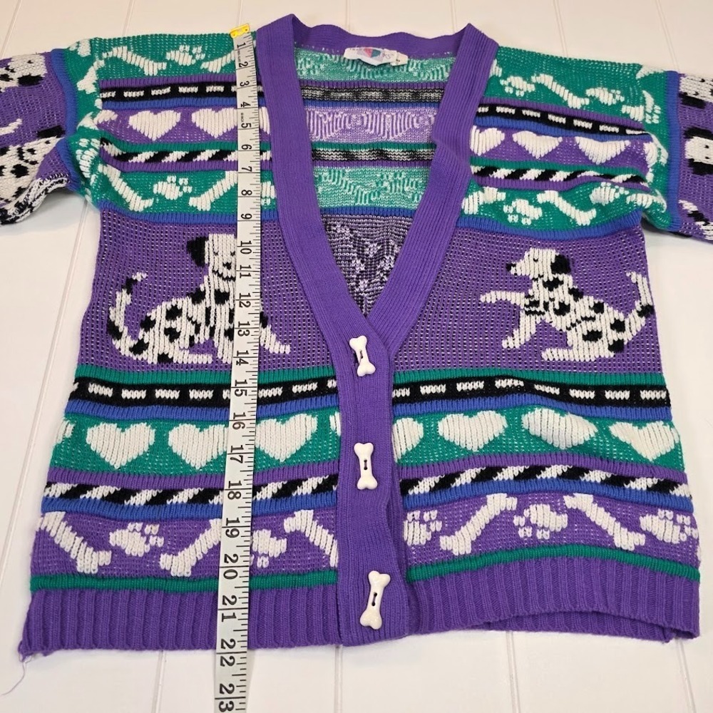 VTG Heartworks Girls Small 7/8 Purple Dalmation Dog Cardigan Sweater 80's‎ 90's - Picture 5 of 6